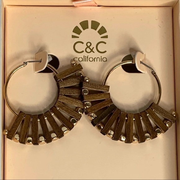 C & C California Wooden Flexible Circle Ring Silver Earrings NWT - Picture 1 of 2